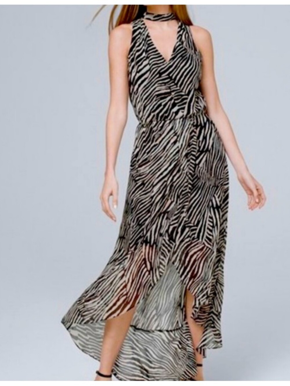 WHBM Zebra Print High-Low Maxi Dress - Black & Cream